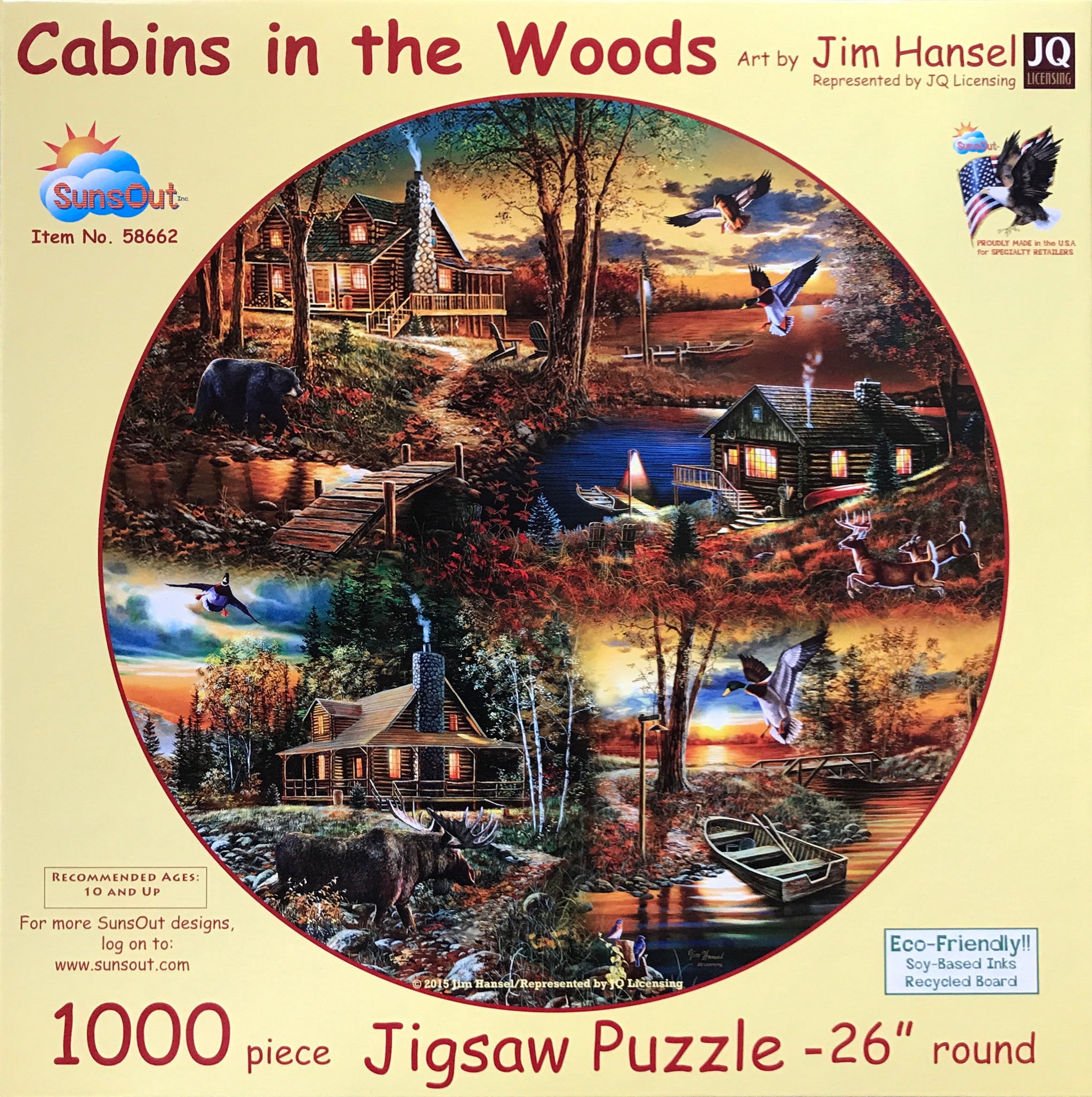 Cabins In The Woods 1000 Piece Round Puzzle