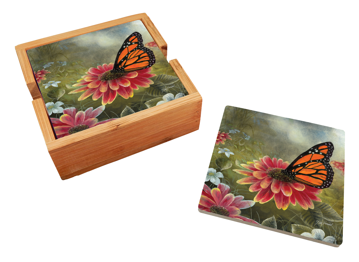 Garden Visitor - Monarch Butterfly 4 Piece Ceramic Coaster Set